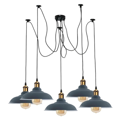 Industrial Spider Adjustable Multi-Arm Pendant Light by Sangria Angel with five E27 bulbs and flexible arm extensions.