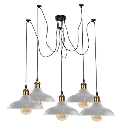 Sangria Angel Industrial Spider Adjustable Multi-Arm Pendant Light with five arms and E27 bulbs, modern lighting fixture.