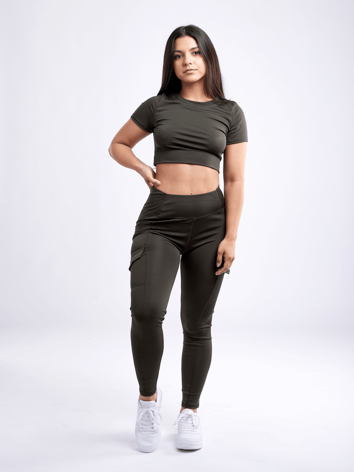 Black Lavender JupiterGear short-sleeve crop top for activewear with a fitted design and breathable fabric, shown on a plain background.