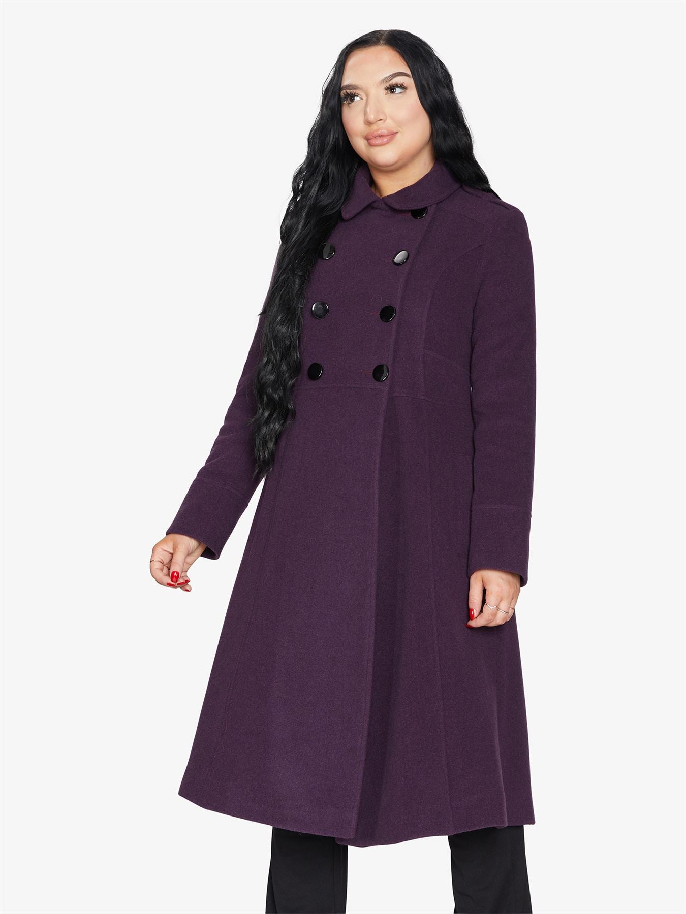 Rose Eleusis A-Line double-breasted coat with wide lapels and tailored fit, shown in a stylish jacket and coat product image.