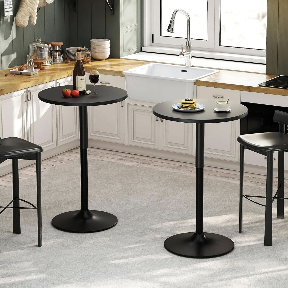 23.6 Inch Round Pub Table Black Height Adjustable All Weather