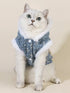 Sequin pet coat with fur trim by Pear Daisy, stylish and cozy for small dogs, featuring shiny sequins and plush fur accents.