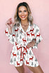 Byzantium Bay Christmas velvet trim top and shorts pajama set, cozy matching holiday sleepwear with festive red and green accents.