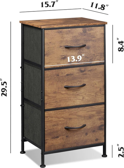 Rustic brown wood grain dresser with three drawers from Peach Maple, showcasing natural wood finish and classic furniture style.