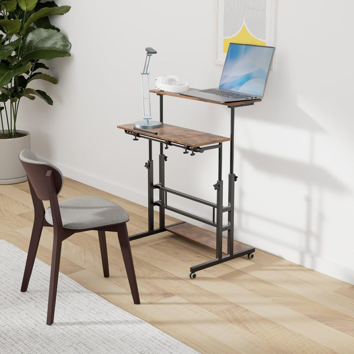 Mobile Laptop Standing Desk Adjustable Height Wheels