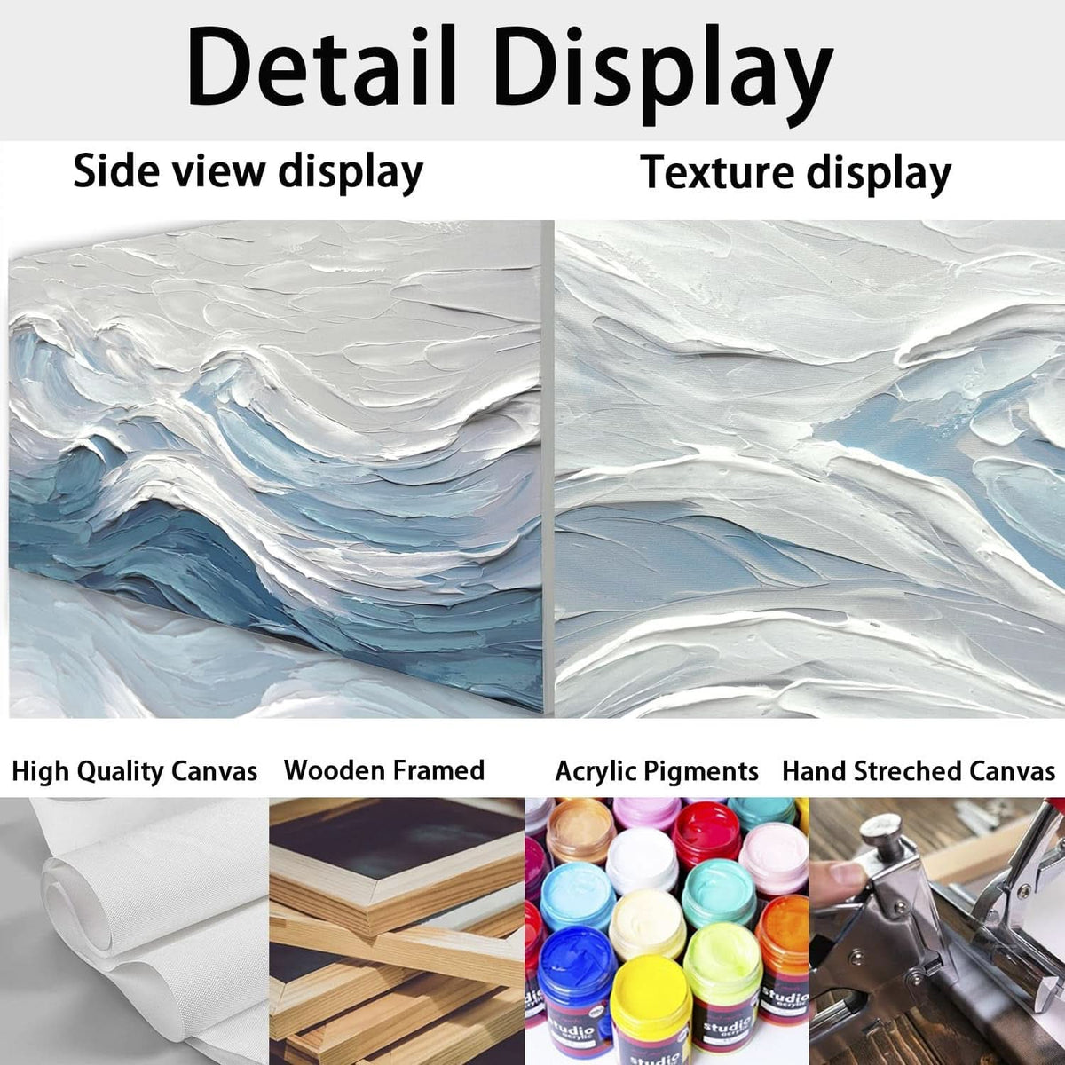 Blue White Ocean Abstract Canvas Artwork 20x40 Inches