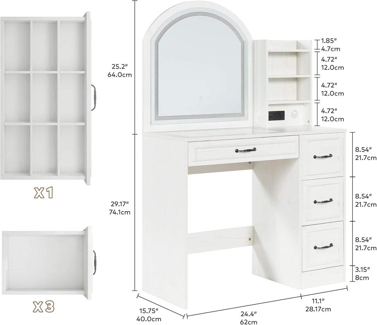 Antiquewhite Vanity Desk With LED Illuminated Mirror