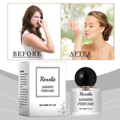 Carmine Juneberry Roxelis Jasmine Romantic Party perfume 30ml bodycare bottle with jasmine floral design on label