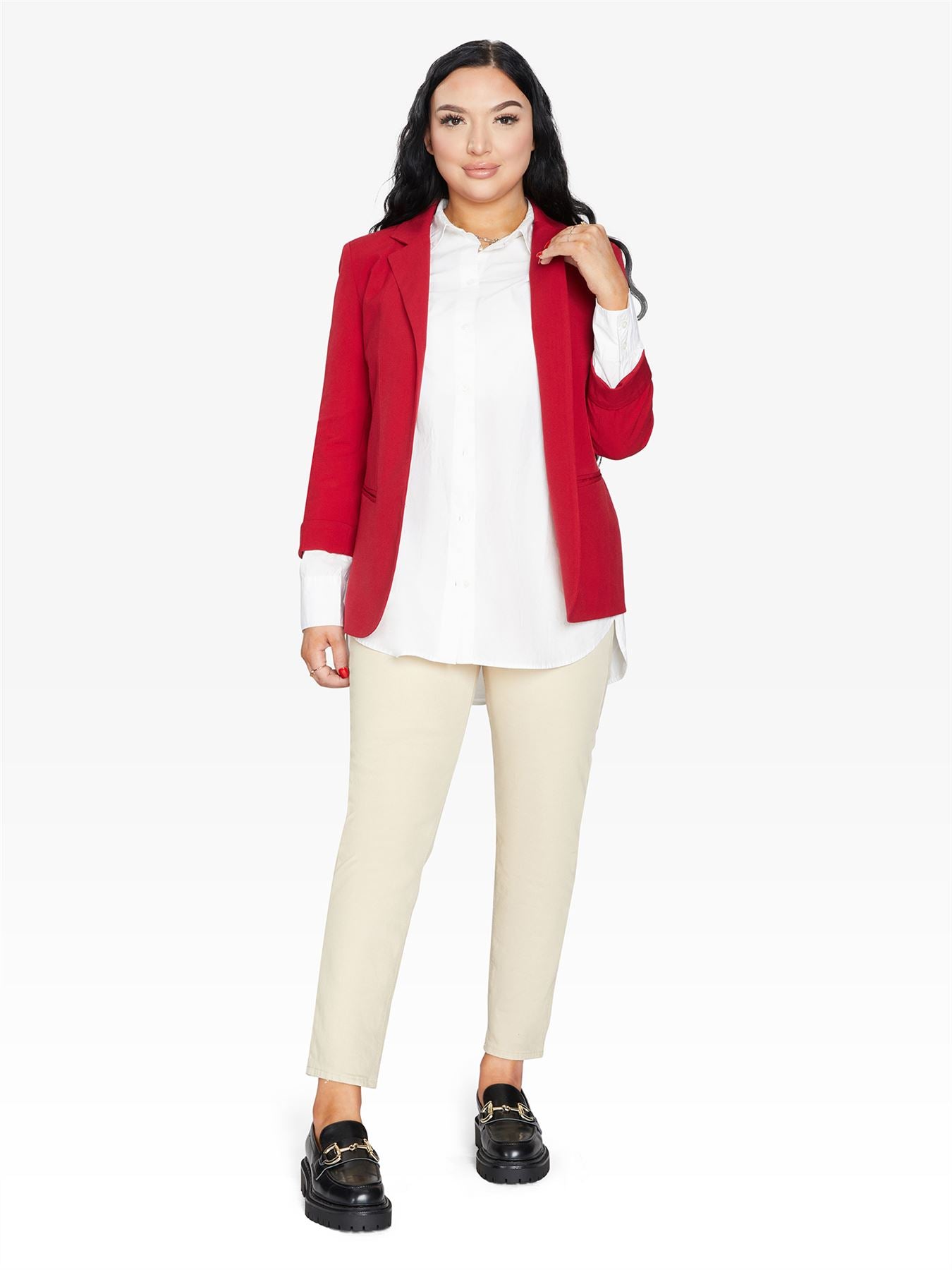 Rose Eleusis Edge To Edge Blazer, stylish tailored jacket with clean lines and structured fit, perfect for professional or casual wear.