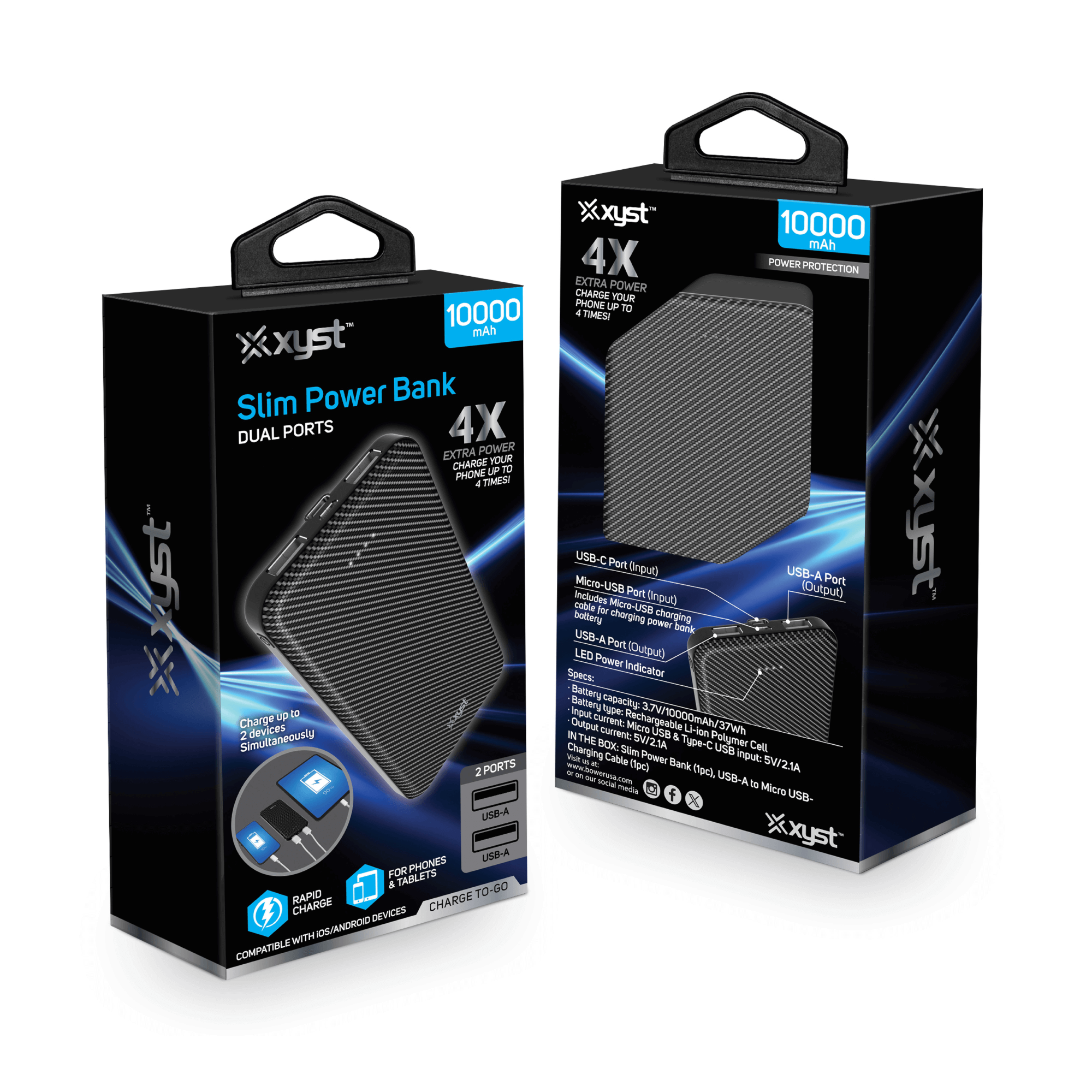 Sky Iapetus Xyst Super Slim 10,000mAh dual USB power bank for mobile and laptop charging, sleek portable design
