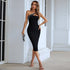 Elegant lady one-shoulder midi dress by Carmine Juneberry, shown in a fashionable silhouette with draped fabric and a sleek design.
