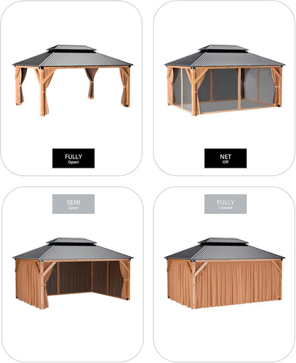 10x12 Ft Khaki Gazebo Outdoor Patio Pavilion With Curtains