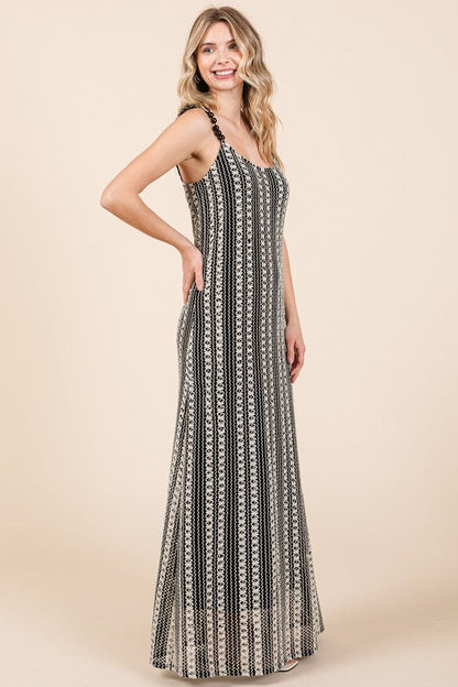 Jade Icarus GeeGee plus size striped scoop neck maxi cami dress with beaded straps, featuring a flowing design and bold pattern.