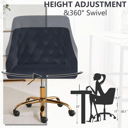 Black Velvet Office Chair 360 Swivel For Home Office
