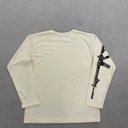 Y2K retro high street style loose gun color round neck sweater by Start2Finish with gothic punk rock cartoon design, casual Harajuku fashion