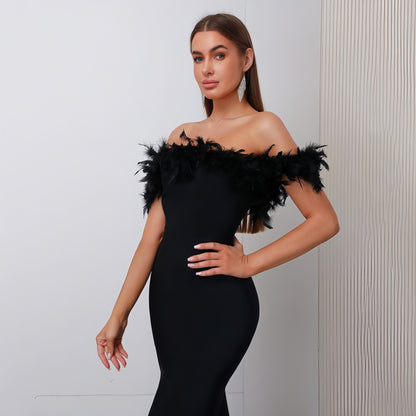 Off-neck feather women&