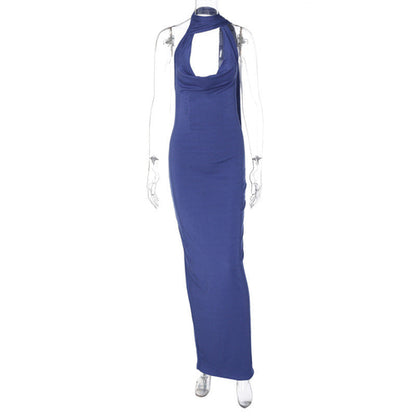Green Alcestis slim backless halter neck dress, shown worn with elegant fabric and stylish design for formal occasions.