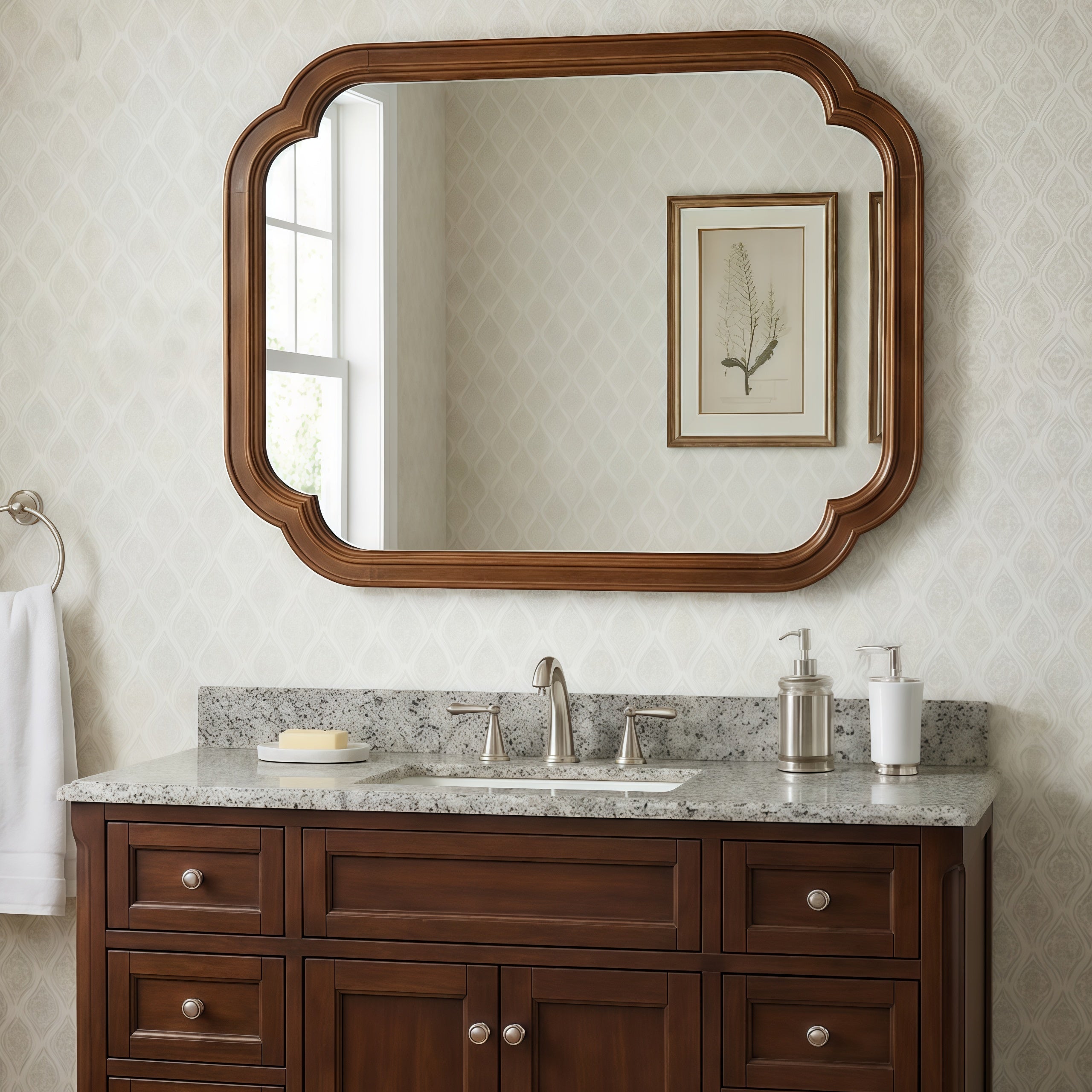 Sangria Beech solid wood framed decorative mirror with rounded corners, ideal for bedroom decor and furniture accents.