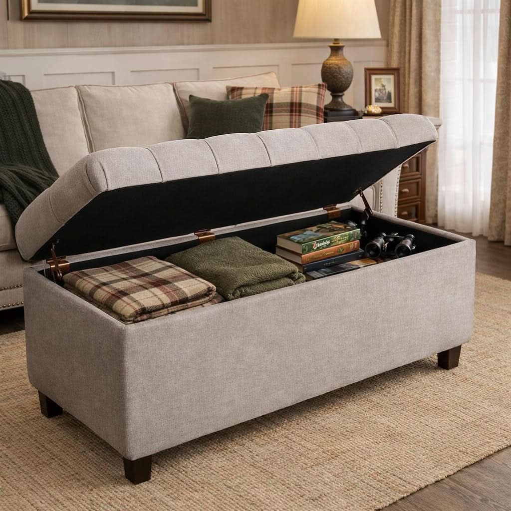 Charcoal Grey Tufted Storage Ottoman Bench Hinged Lid