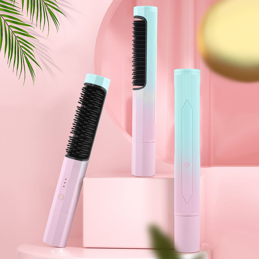Wireless rechargeable straightening comb and curler for kids and babies, CJDropshipping brand, showing the sleek hair styling tool.