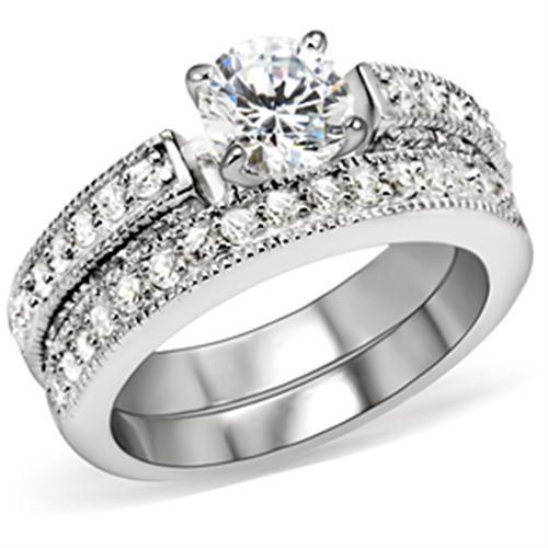 Rhodium brass ring with AAA grade clear CZ stones, featuring a sleek design from Turquoise Tiger jewelry collection.