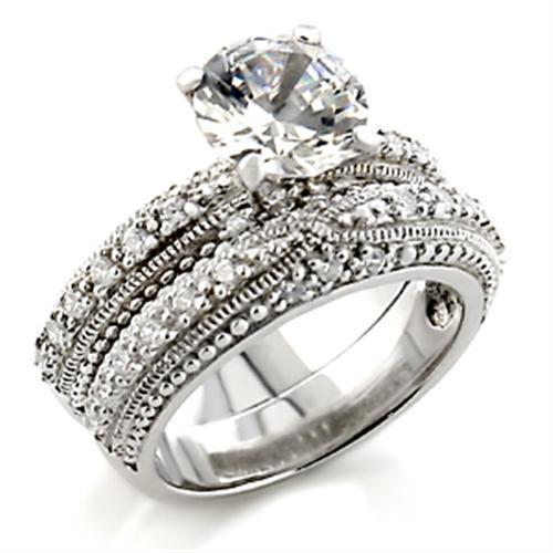 Rhodium brass ring with AAA grade clear CZ gemstone, jewelry by Turquoise Tiger featuring a stylish design.