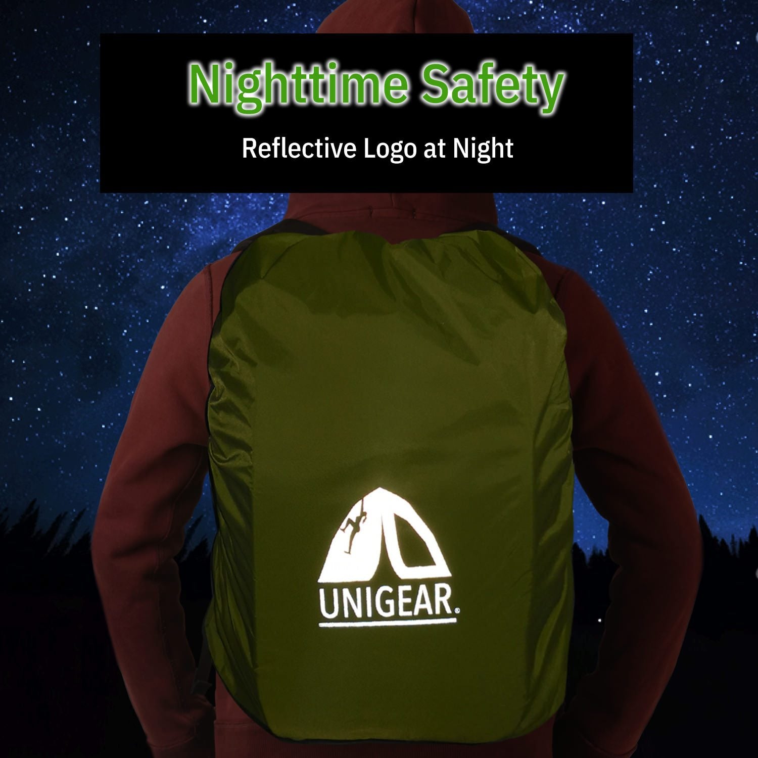 Waterproof Indigo Eurybia backpack rain cover in bright yellow, designed for outdoor hiking and rain protection.