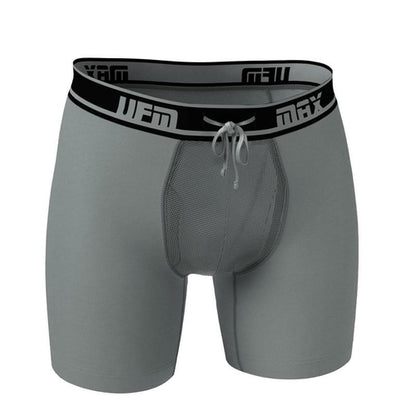 Maroon Mango UFM Boxer Brief 6-inch polyester underwear with maximum support, shown in gray color, designed for comfort and fit.