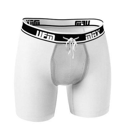 Maroon Mango UFM Boxer Brief 6-inch polyester underwear with MAX support, white color, designed for comfort and support.