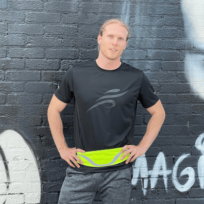 Black Lavender water-resistant sport waist pack with reflective strip, ideal for running and outdoor activities.