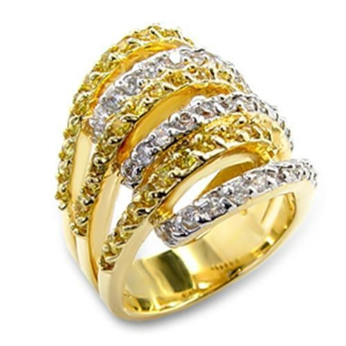 Turquoise Tiger gold and rhodium brass ring with AAA grade CZ gemstone in topaz color, showcasing a stylish jewelry design.