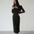 Carmine Juneberry long skirt with square neck, slim fit in a stylish design, shown in a natural pose highlighting the fabric and fit.