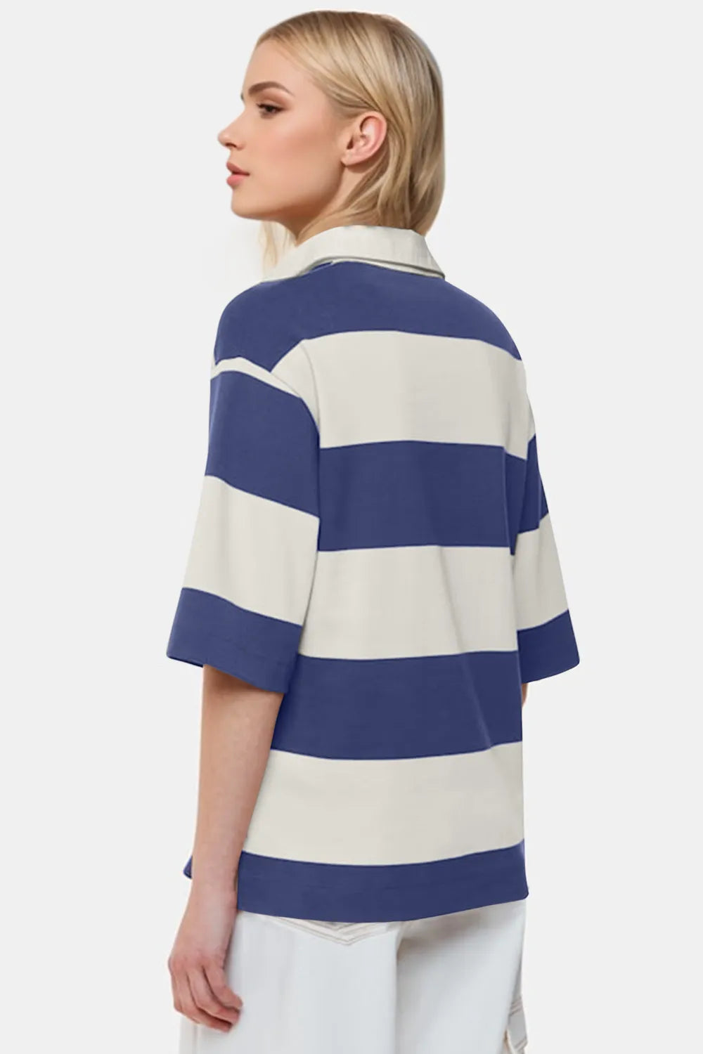 Pear Daisy Oh Pima Cotton wash color block Johnny collar half sleeve top, showcasing a stylish casual shirt with contrasting color blocks.