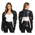 Womens wet look PU leather cardigan crop jacket with long sleeves, open front, and matching gloves, stylish party clubwear by Start2Finish.