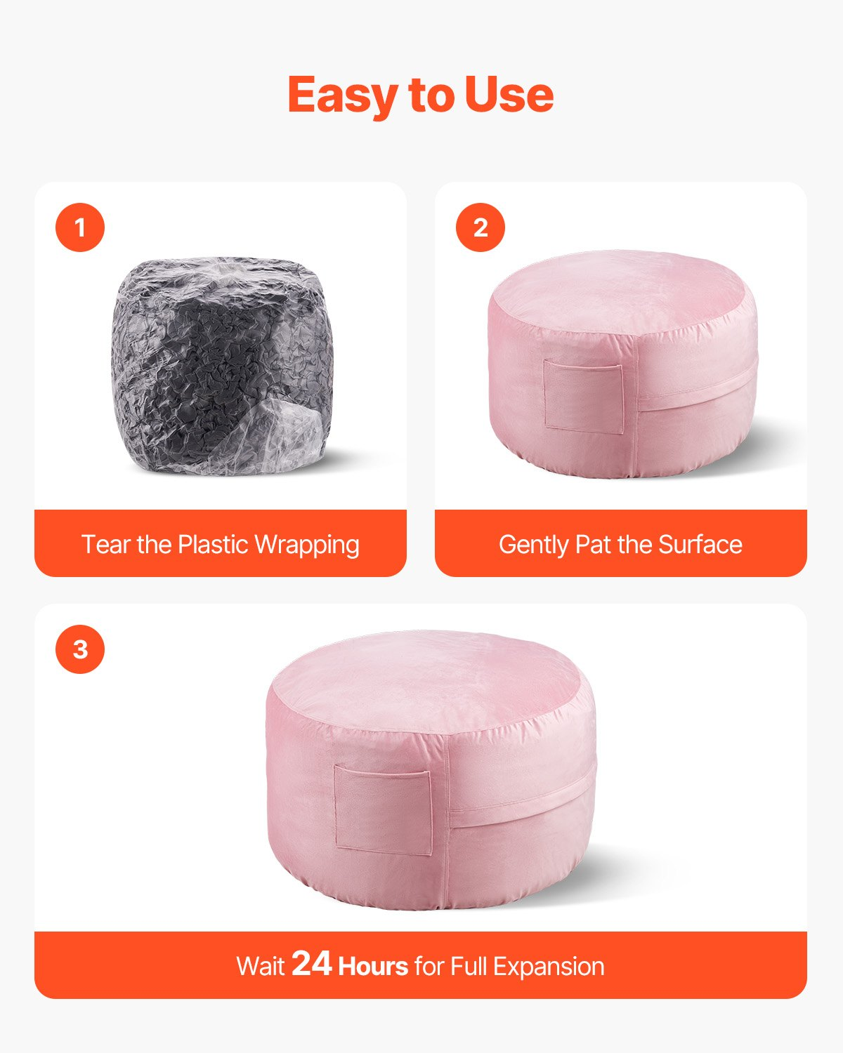 Start2Finish VEVOR pink bean bag chair with removable washable cover and memory foam filling, ideal for bedroom or playroom.
