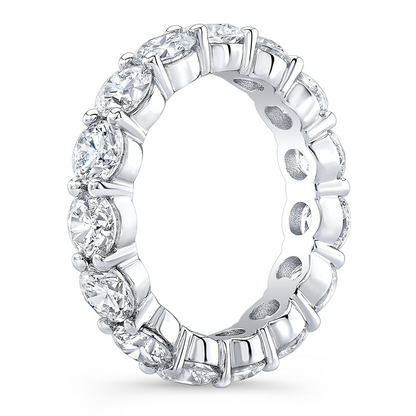 Start2Finish 14k gold overlay eternity band with 4.00 Ct round cut created moissanite stones, classic style jewelry.