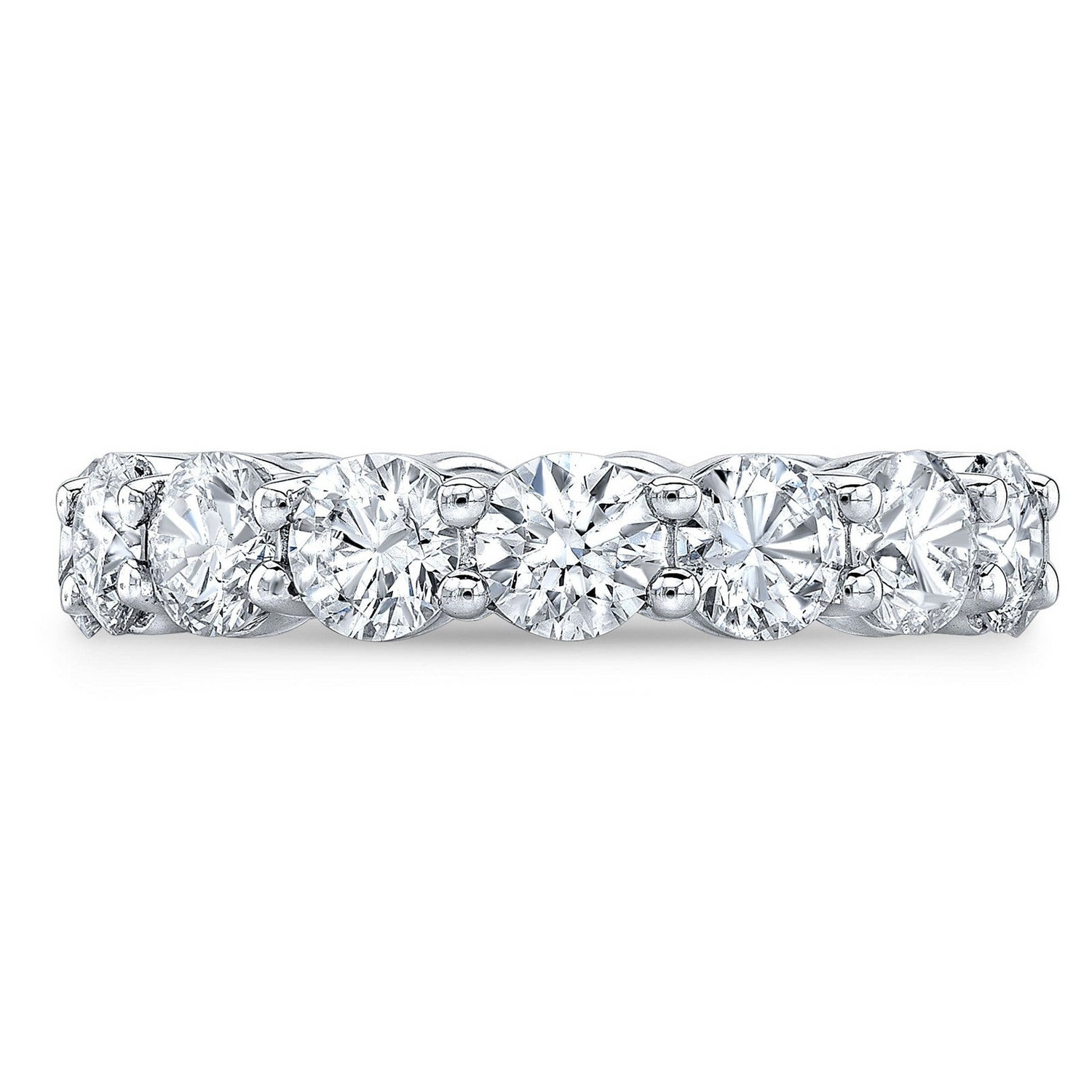 Start2Finish 4.00 Ct round cut created moissanite eternity band in 14k gold overlay, featuring sparkling gemstone setting.