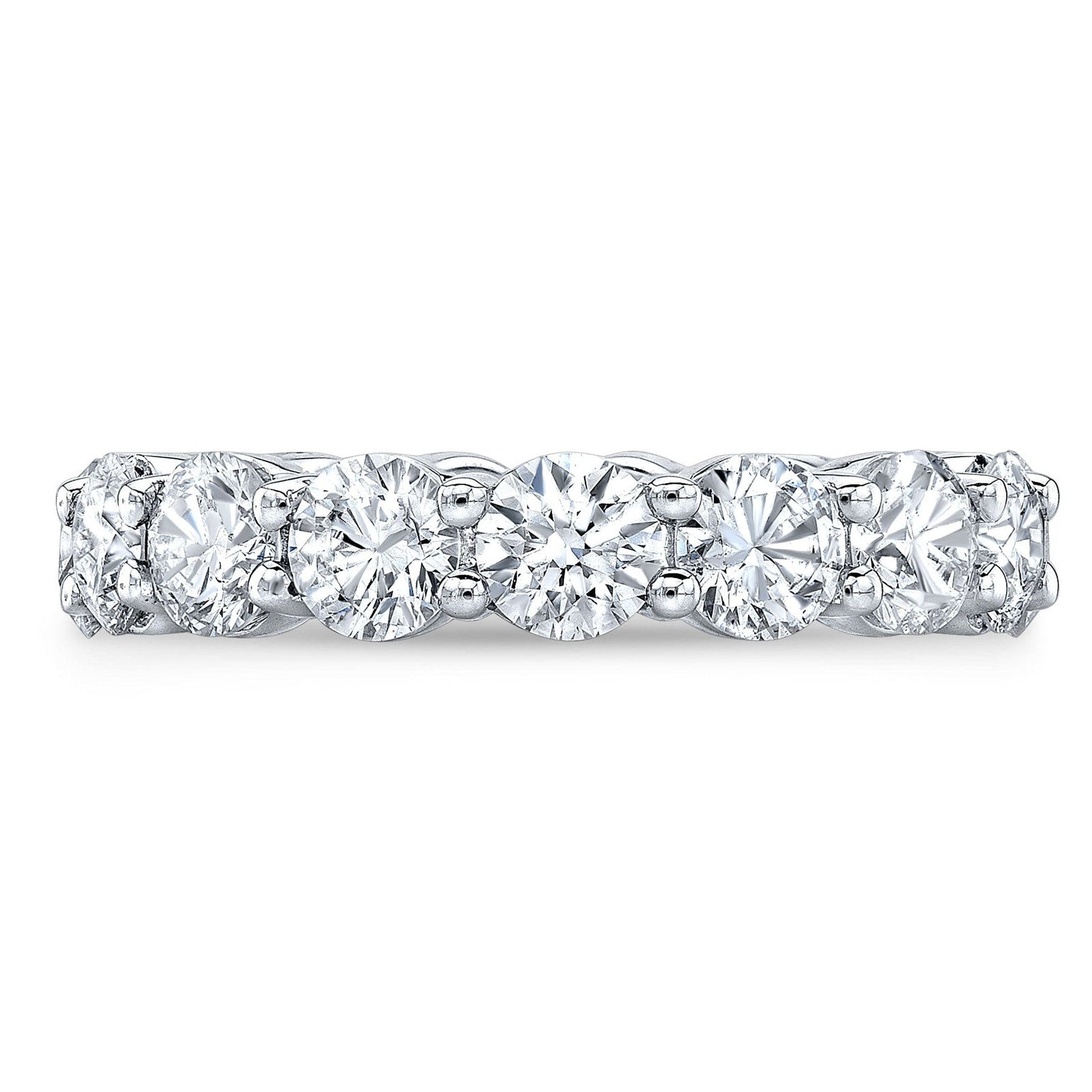 Start2Finish 4.00 Ct round cut created moissanite eternity band in 14k gold overlay, featuring sparkling gemstone setting.
