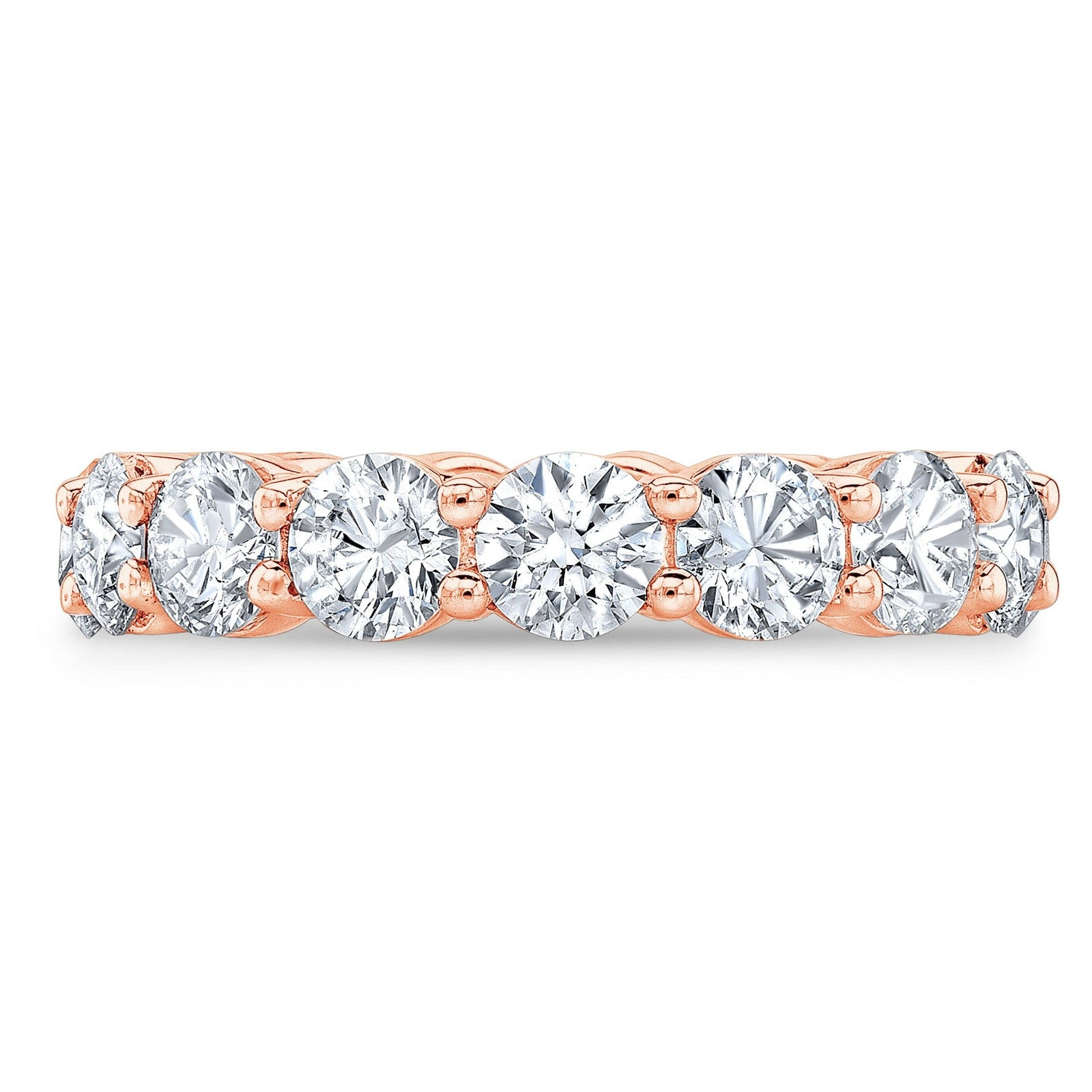 Round cut 4.00 Ct created moissanite eternity band in 14k gold overlay, featuring a continuous row of sparkling gemstones.