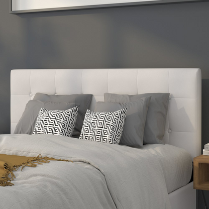 White tufted upholstered full size headboard by Start2Finish, featuring padded vinyl fabric and elegant tufted design.