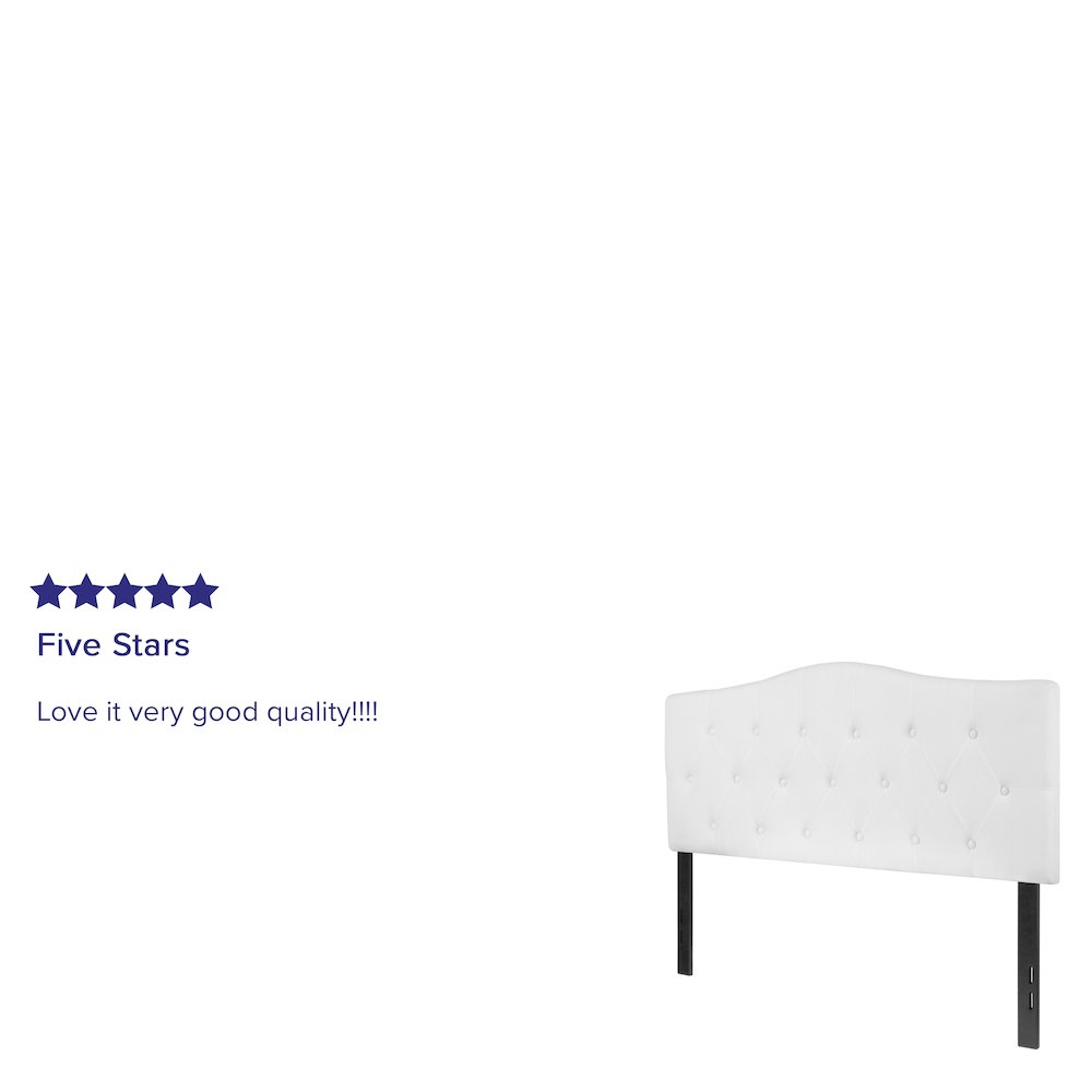 White tufted upholstered full size headboard with button-tufted design, showcasing plush fabric and classic furniture style.