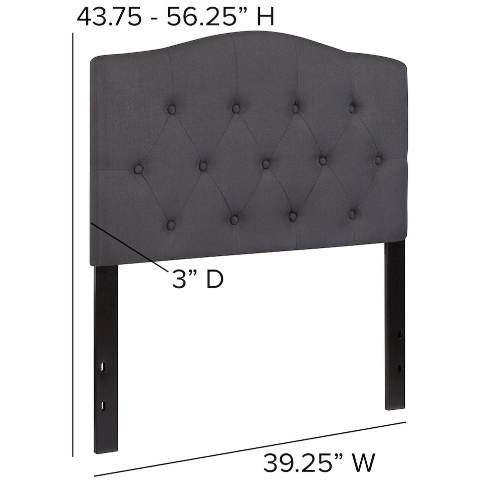 Dark gray tufted upholstered twin size headboard from Start2Finish with cushioned, fabric-covered design and button-tufted details.