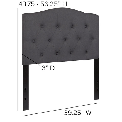 Dark gray tufted upholstered twin size headboard from Start2Finish with cushioned, fabric-covered design and button-tufted details.