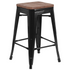 Black metal counter height stool with 24-inch high backless design and square wood seat by Start2Finish.