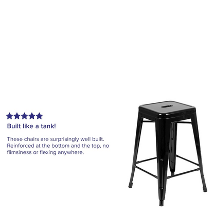 Set of four black metal counter-height bar stools by Start2Finish, stackable indoor seating with modern design