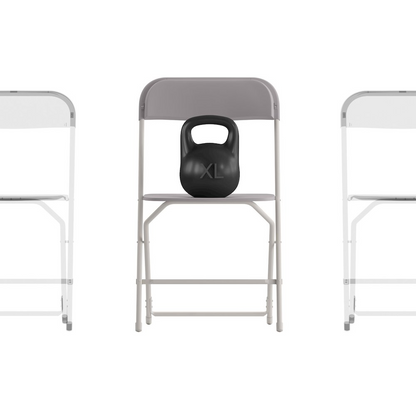 Set of four gray Hercules™ Series plastic folding chairs with contoured seats, commercial-grade, big and tall design, 650lb weight capacity