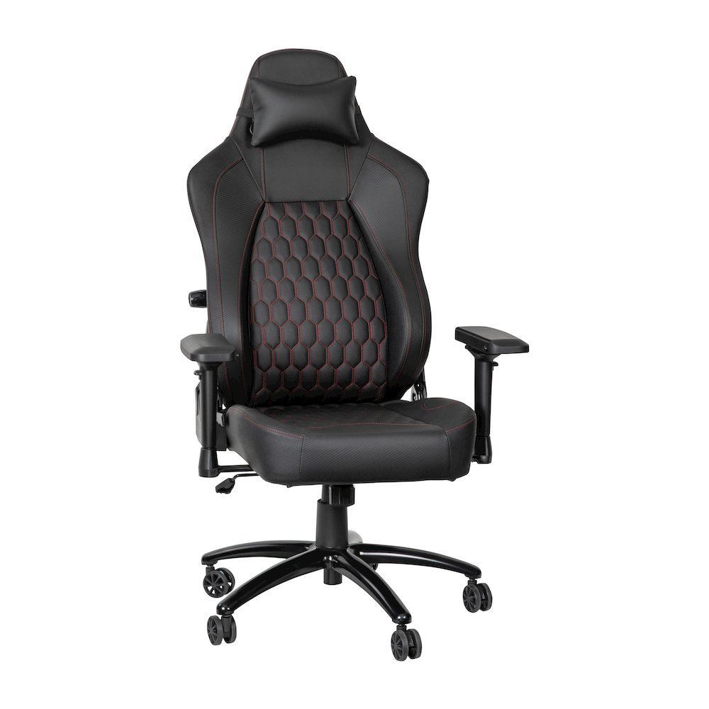Start2Finish high back gaming chair with black and red stitching, 4D armrests, ergonomic furniture for gaming and office use.
