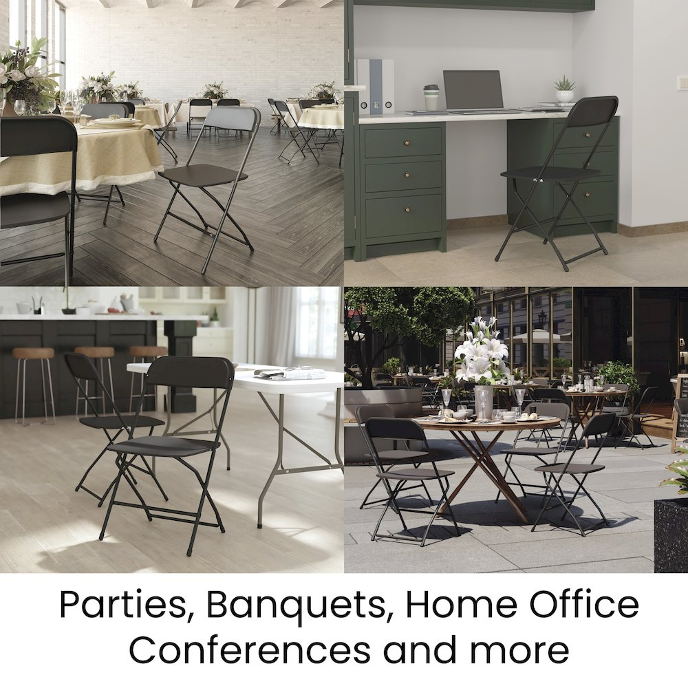 Set of four large, versatile plastic folding chairs by Start2Finish, ideal for commercial use and big and tall seating.