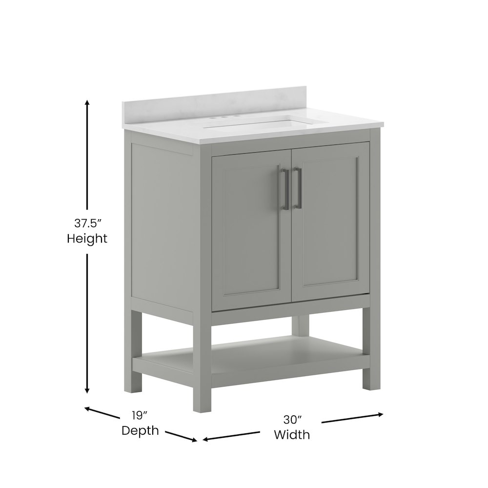 Contemporary 30-inch bathroom vanity with integrated sink from Start2Finish, featuring sleek design and modern fixtures.