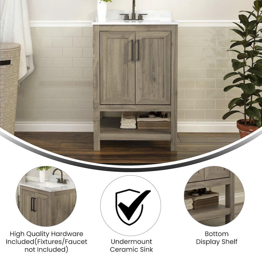 Contemporary 24-inch bathroom vanity with integrated sink from Start2Finish, featuring sleek design and modern fixtures.